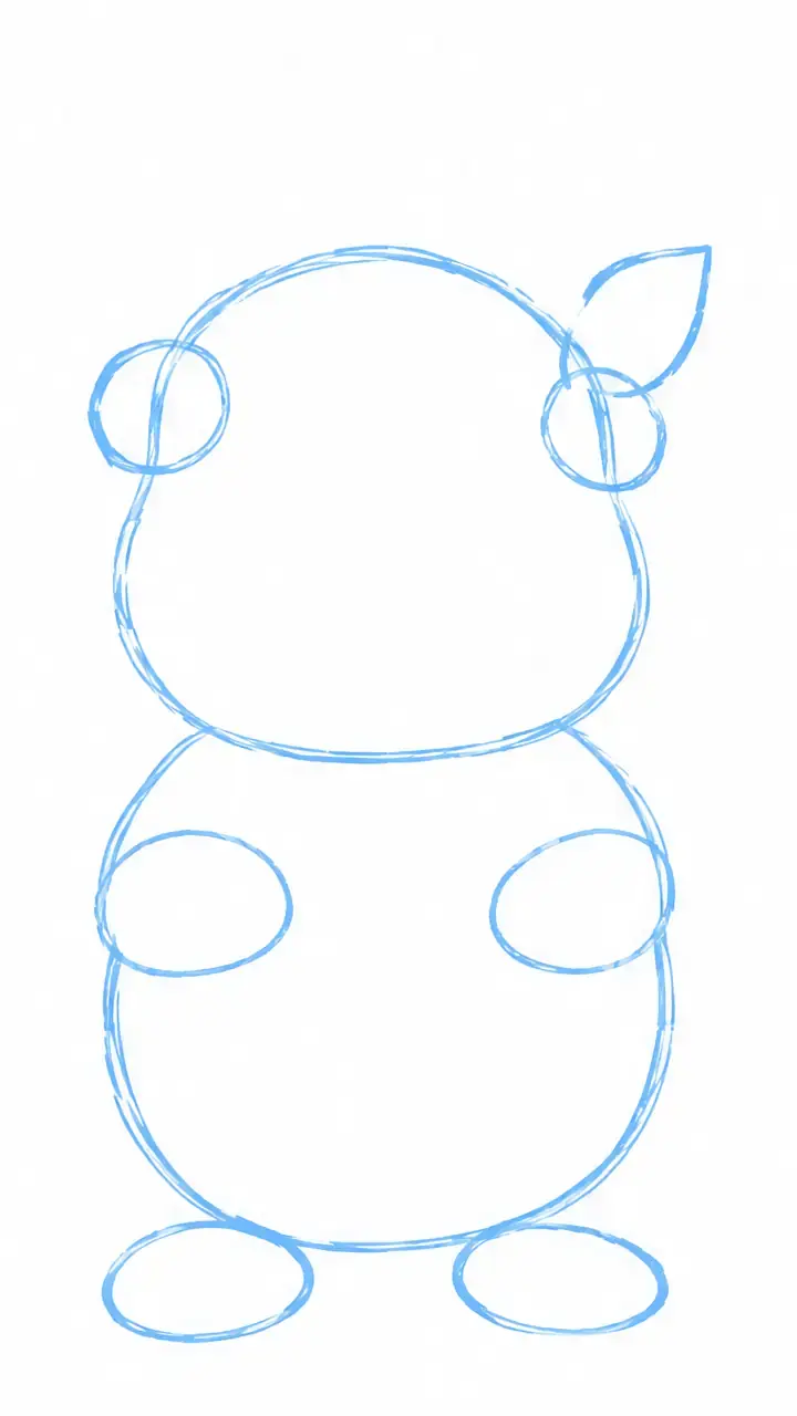 Cartoon hedgehog, stage 1: Big shapes
