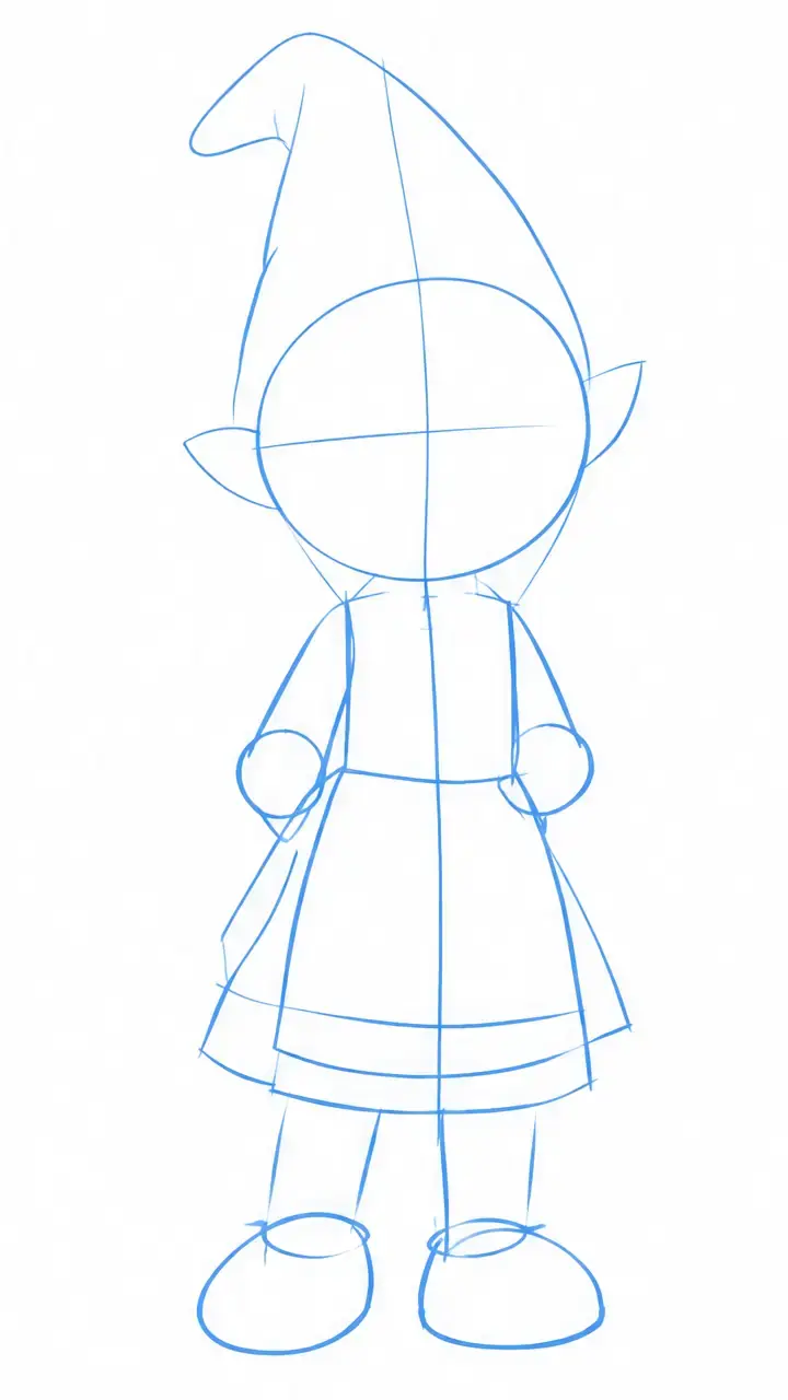 Cartoon gnome, stage 1: Big shapes