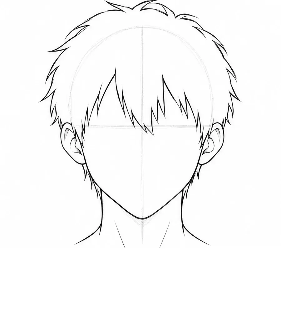 Manga face, stage 2: Face and hair outline