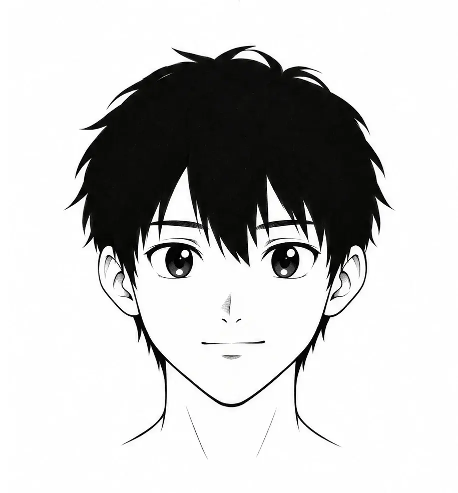 Manga face, stage 3: Features and dark hair