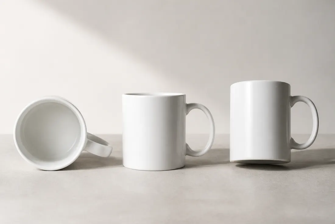 Two pencil sketches of one jug from different angles on a sheet, next to the real jug and a pencil